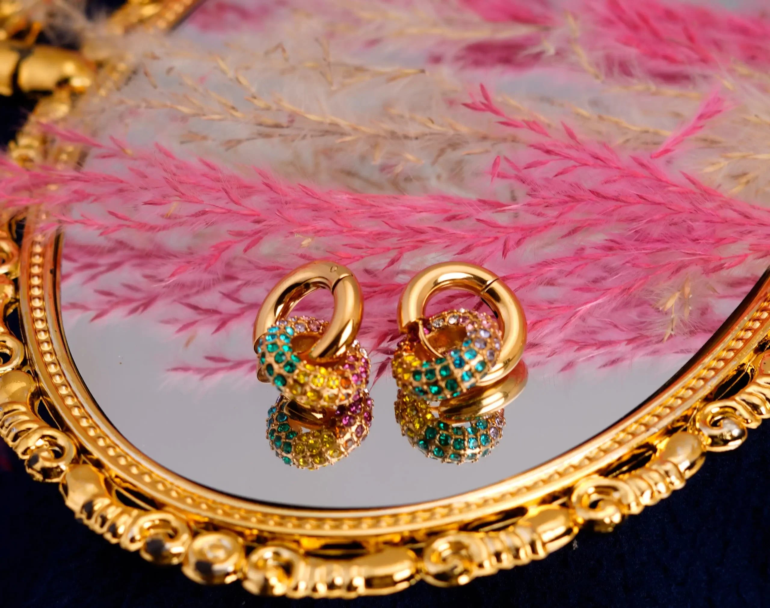 Colourful Rhinestone Ring Earrings