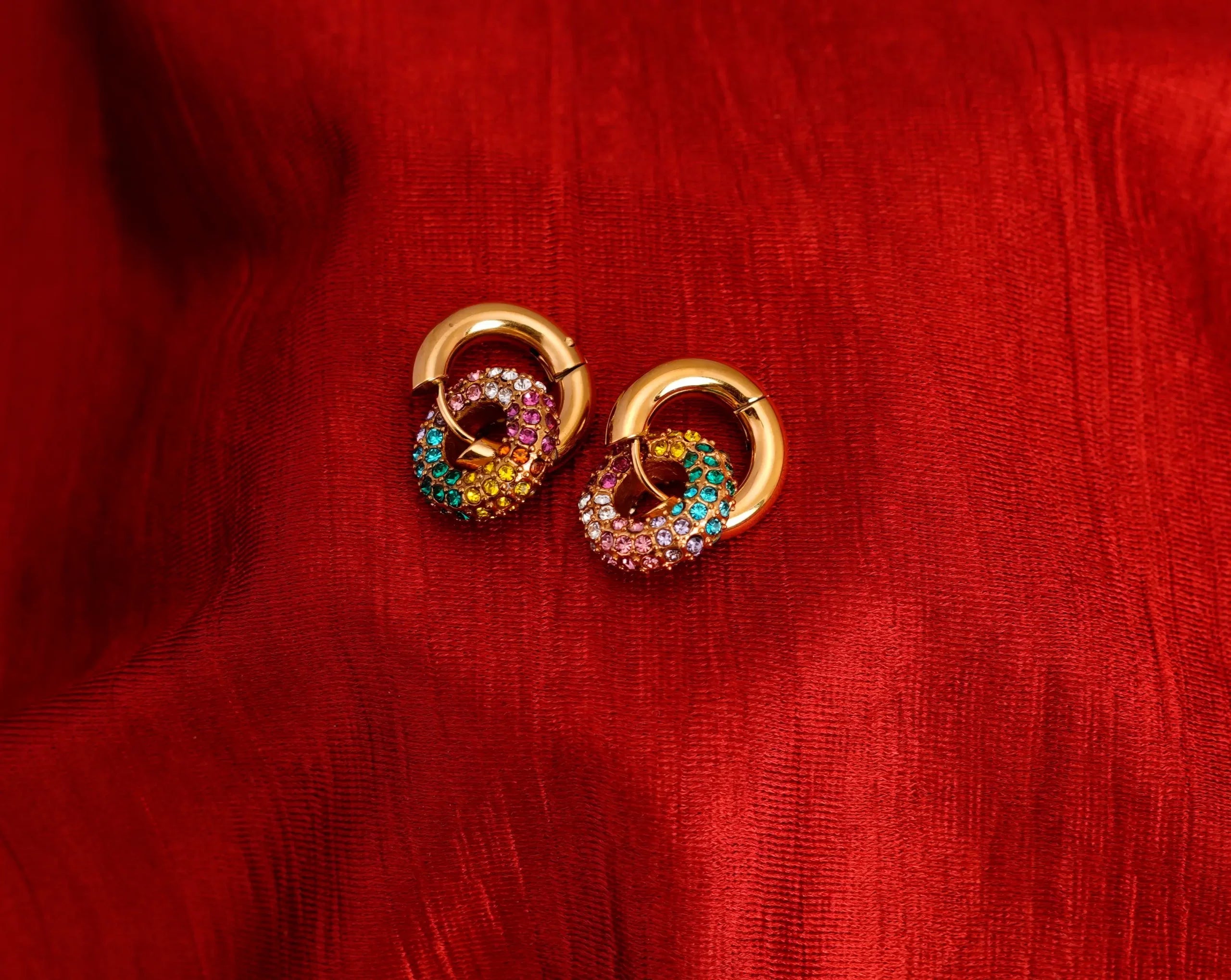 Colourful Rhinestone Ring Earrings