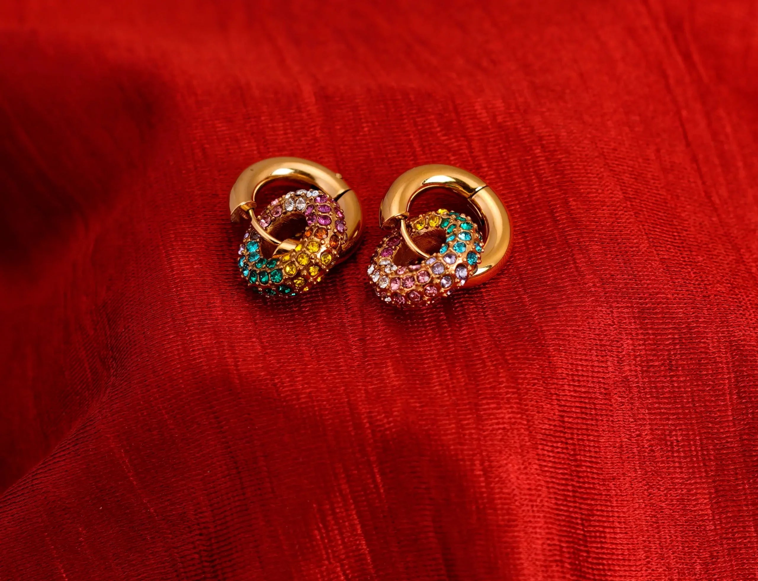 Colourful Rhinestone Ring Earrings