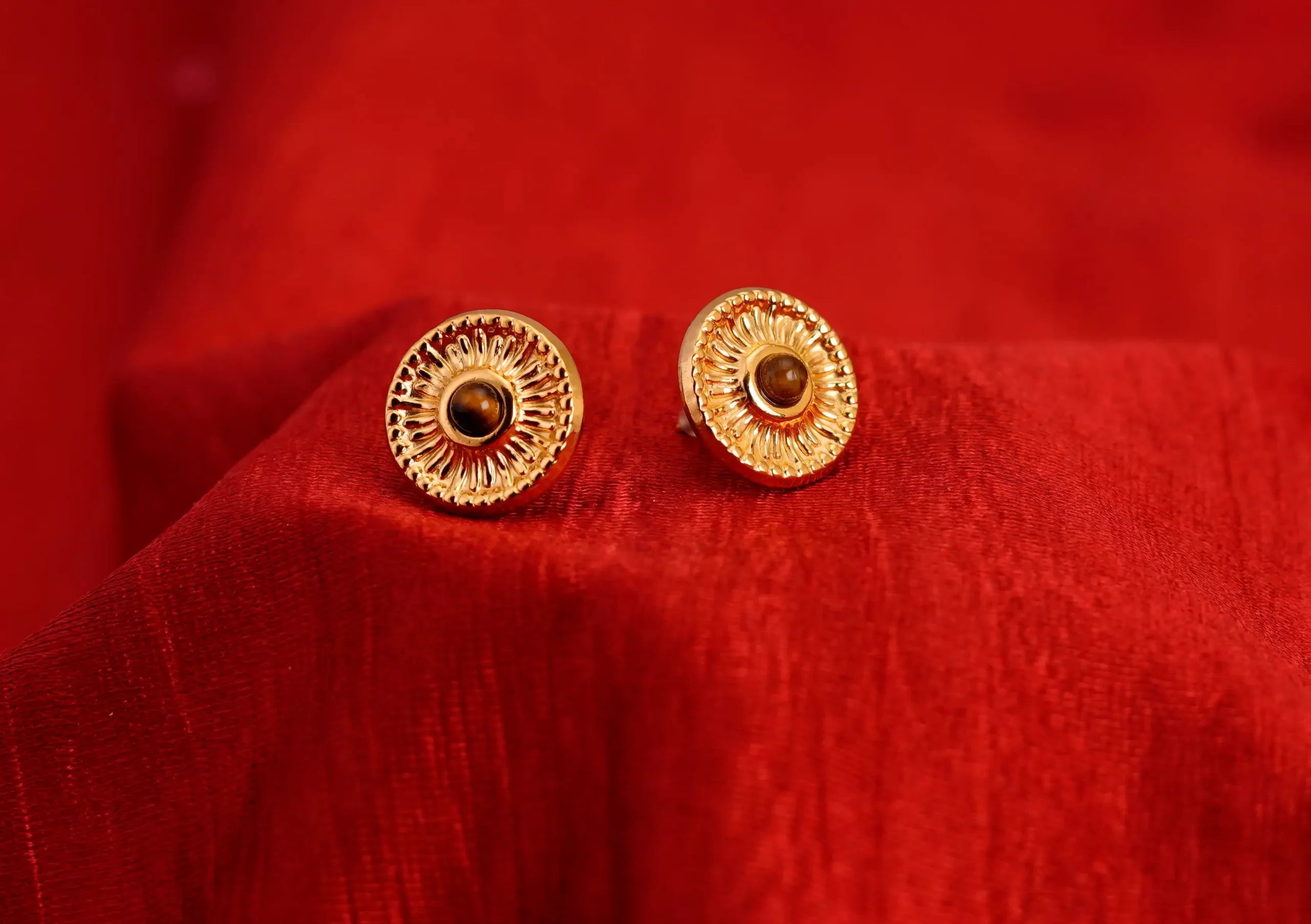 Round Tiger Eye Stud Earrings