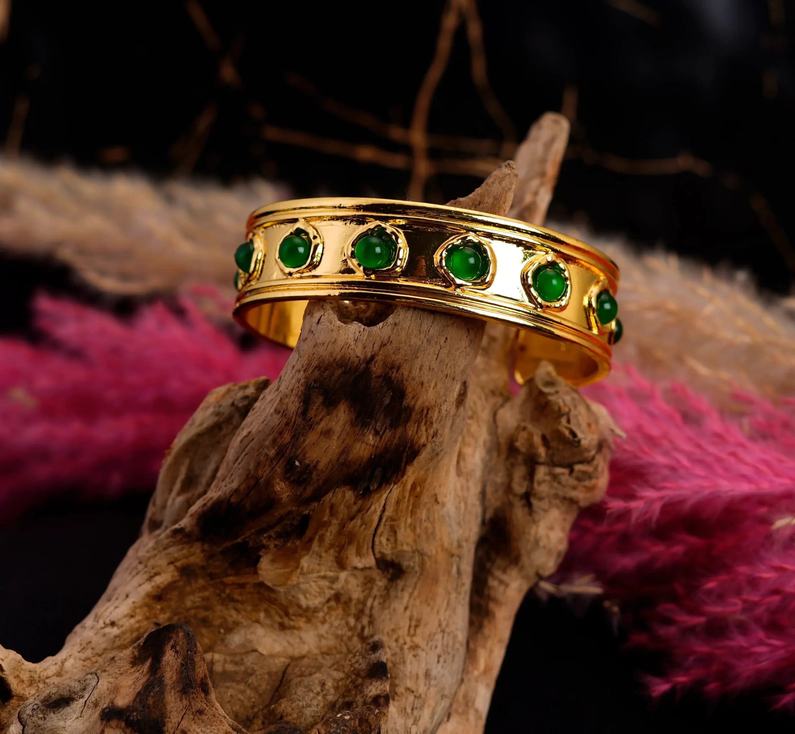 Green Wide Textured Bracelet