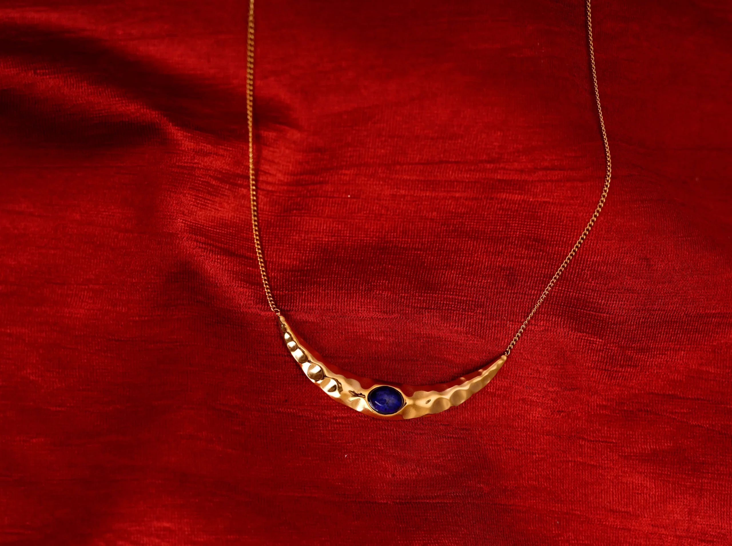 Lapis Pleated Moon Necklace