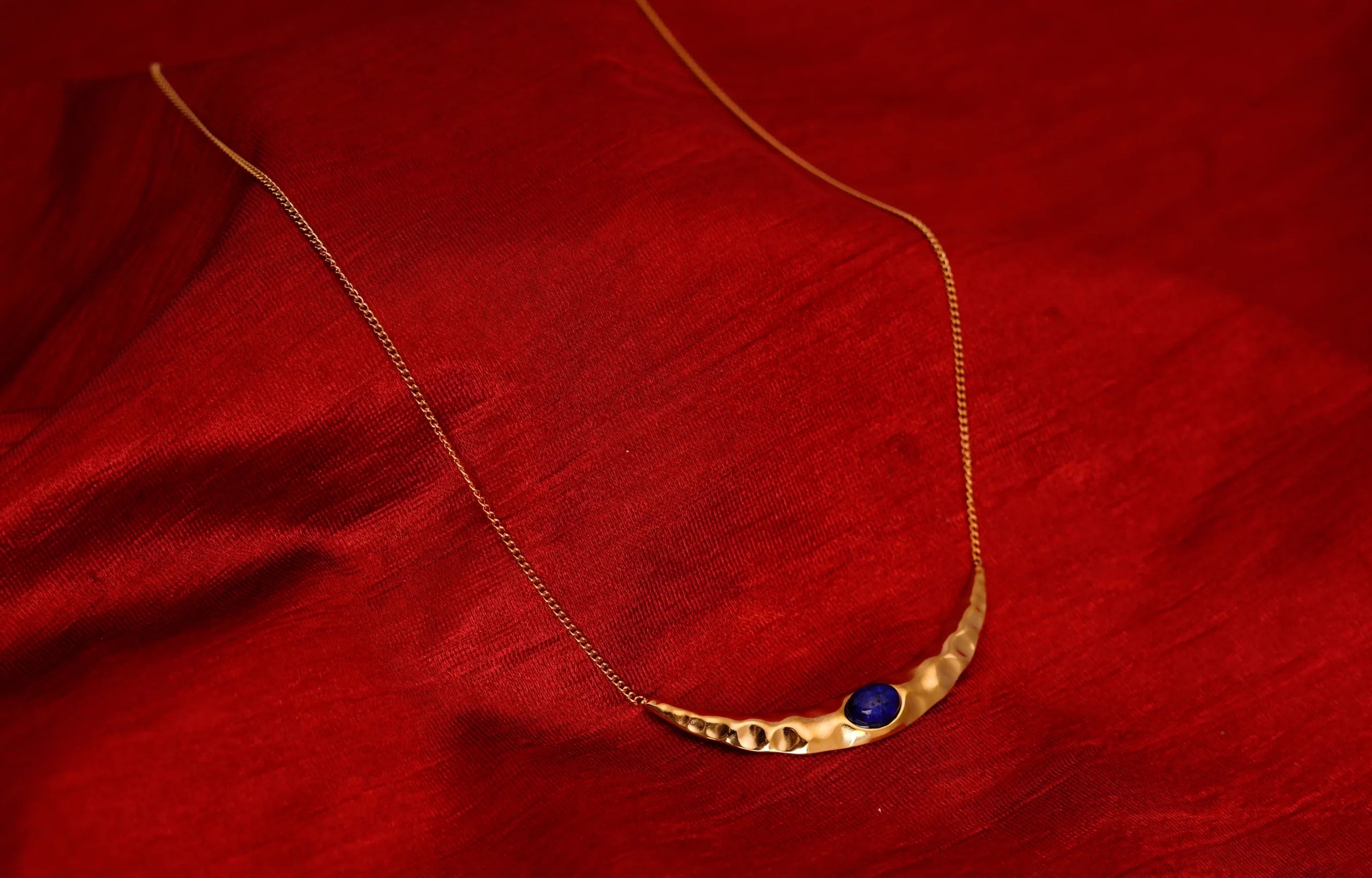Lapis Pleated Moon Necklace
