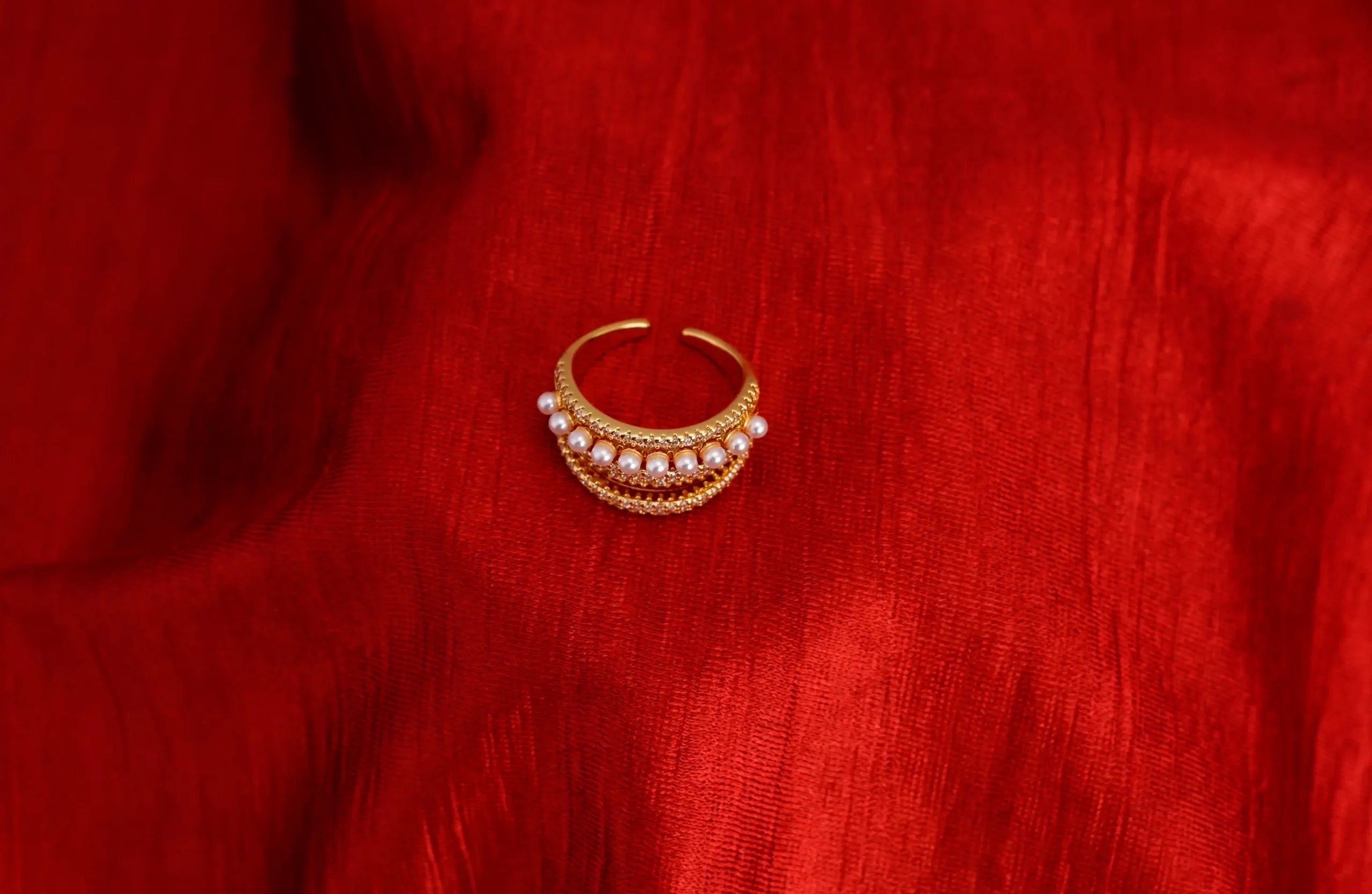 Pearls and Diamond Multi-Layered Ring