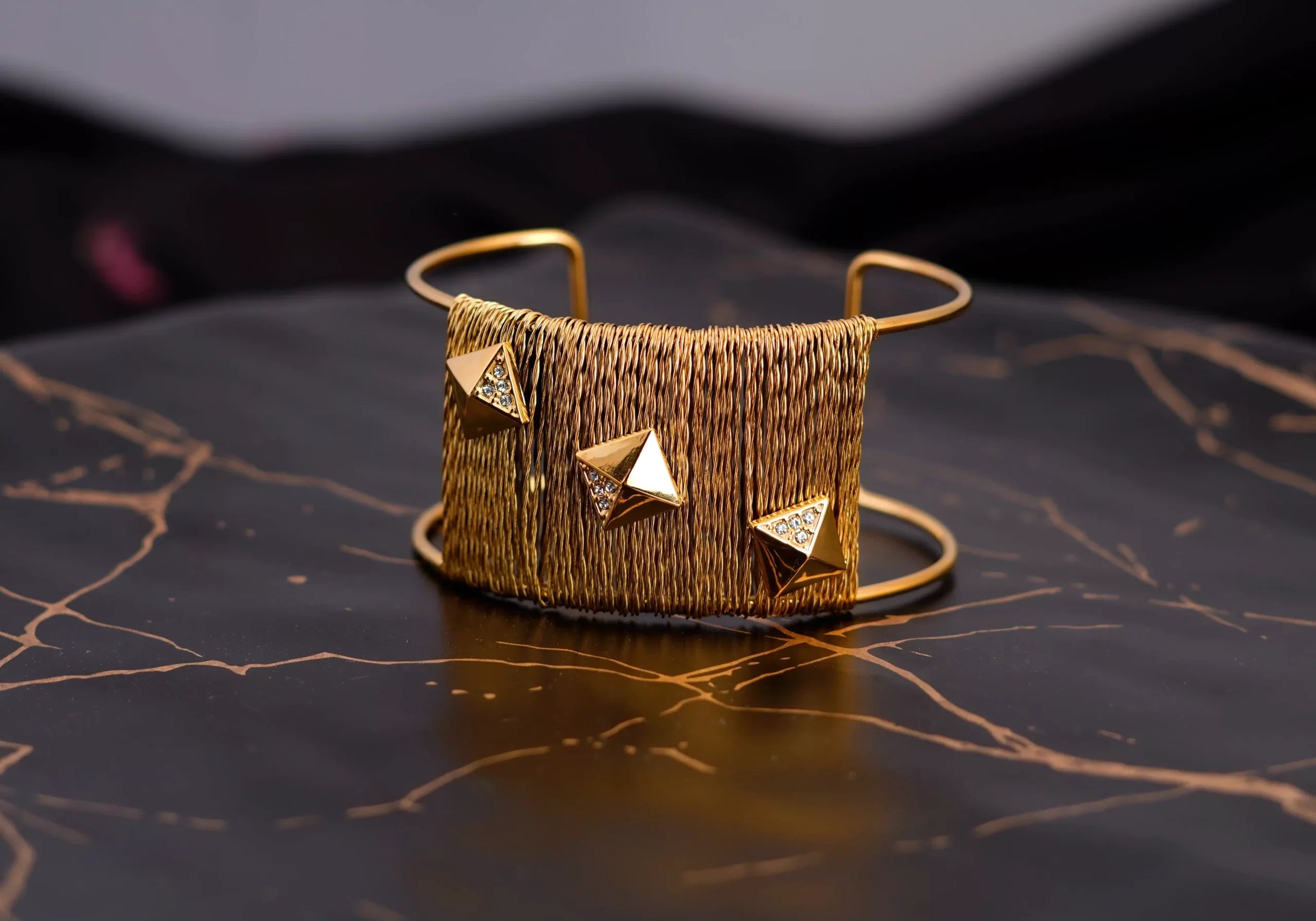 Wired Broad Stone Studed Bracelet