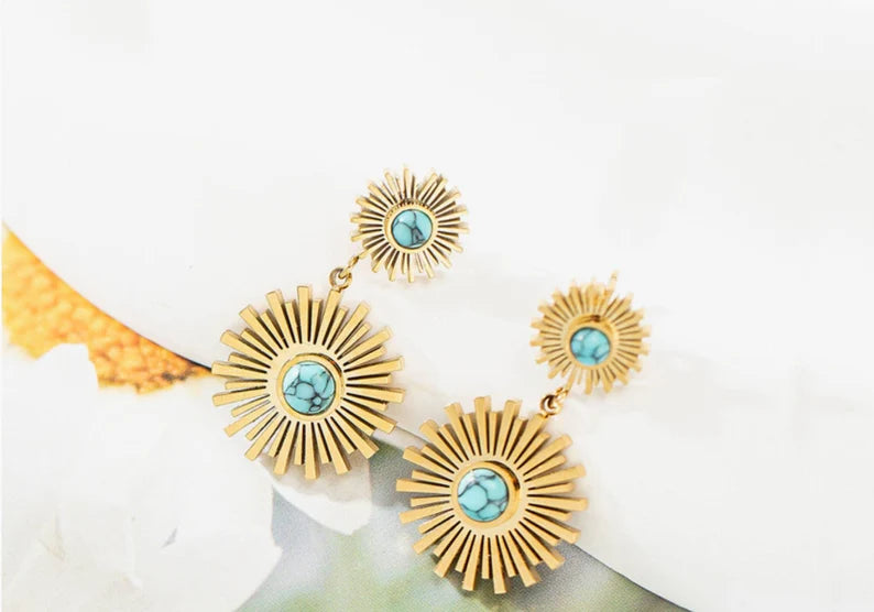 Dazzling Sunburst Turquoise Earrings