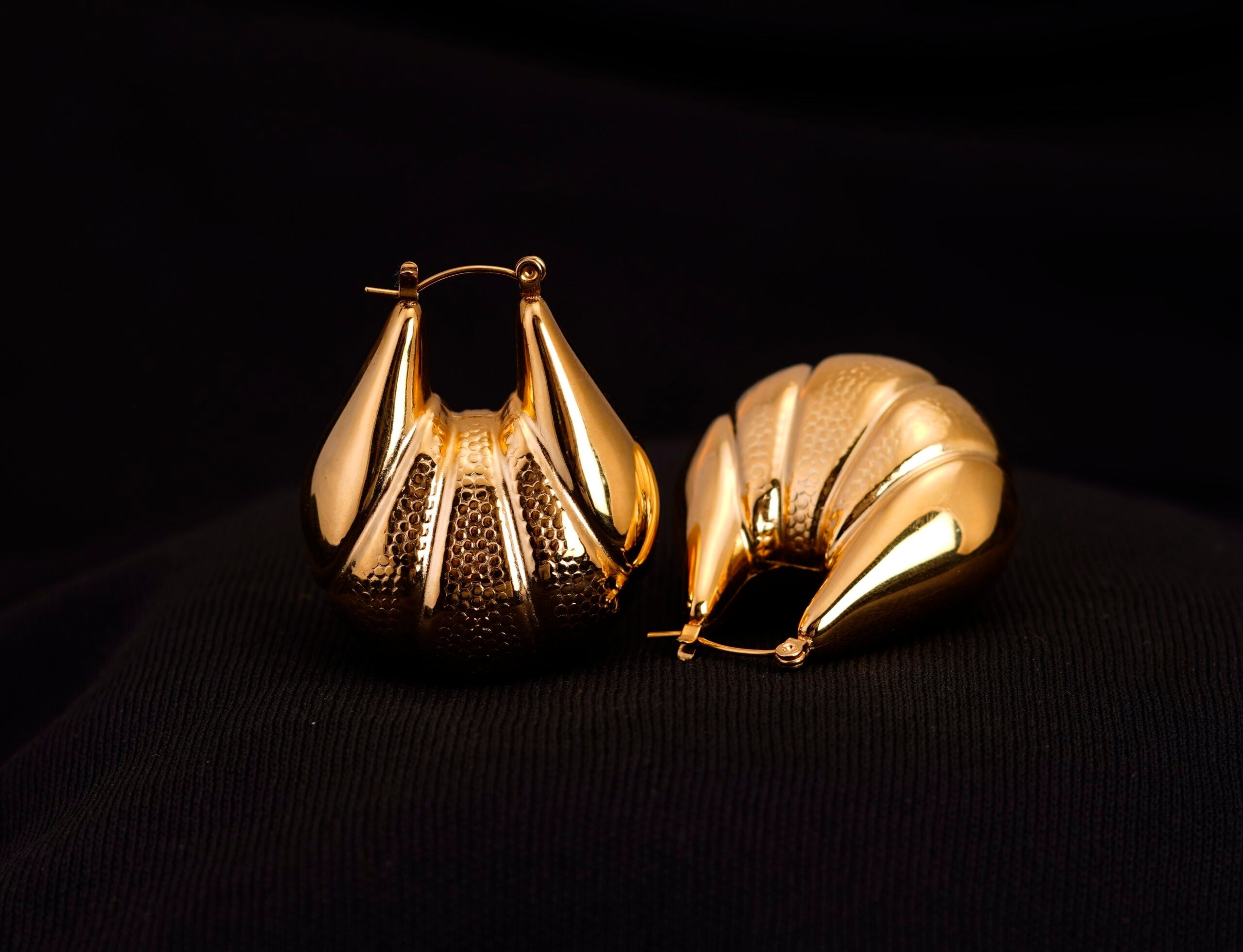 Gold plated hollow sector earrings