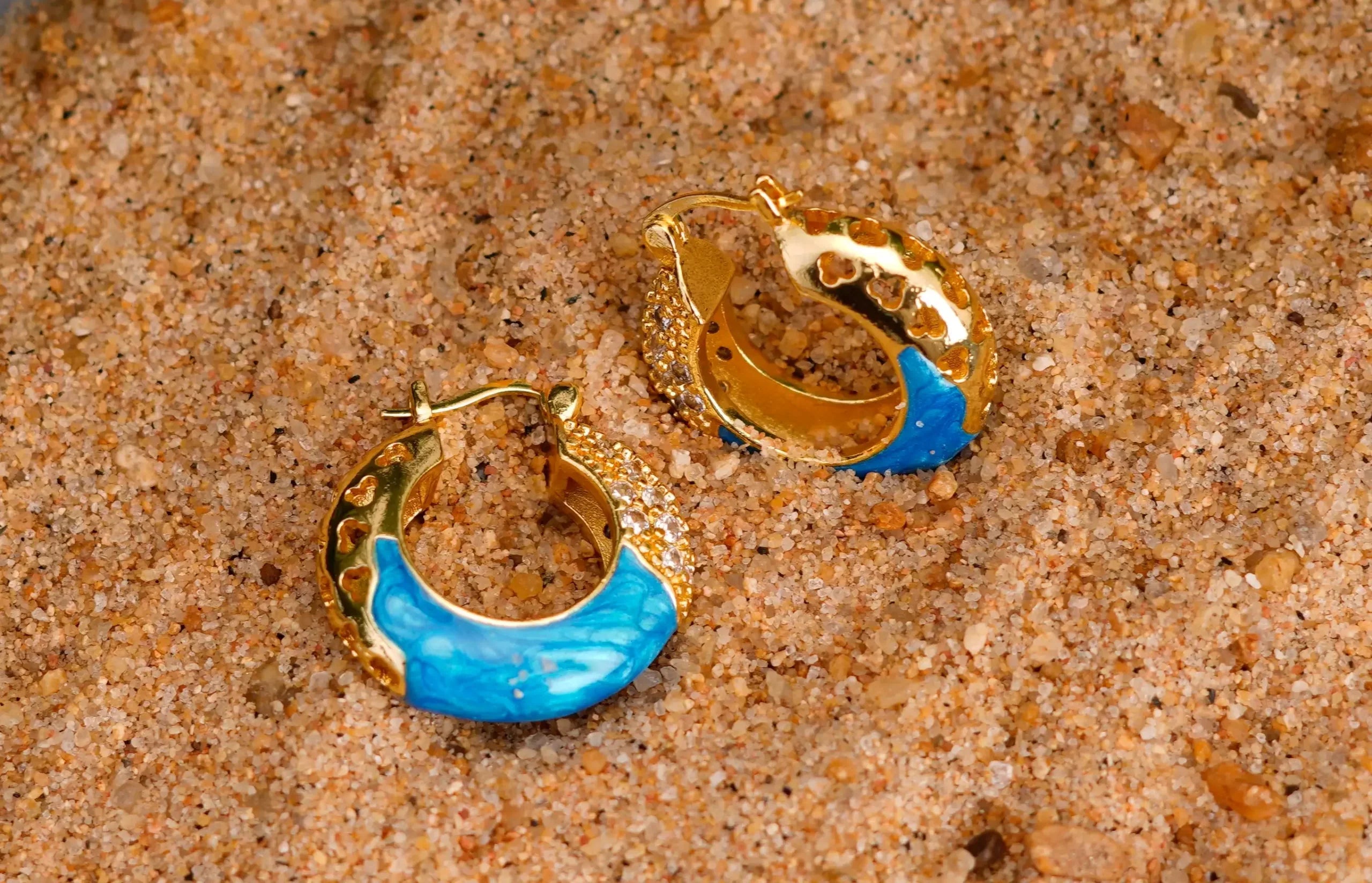 Classic Marbled Hoop Earrings (BLUE)