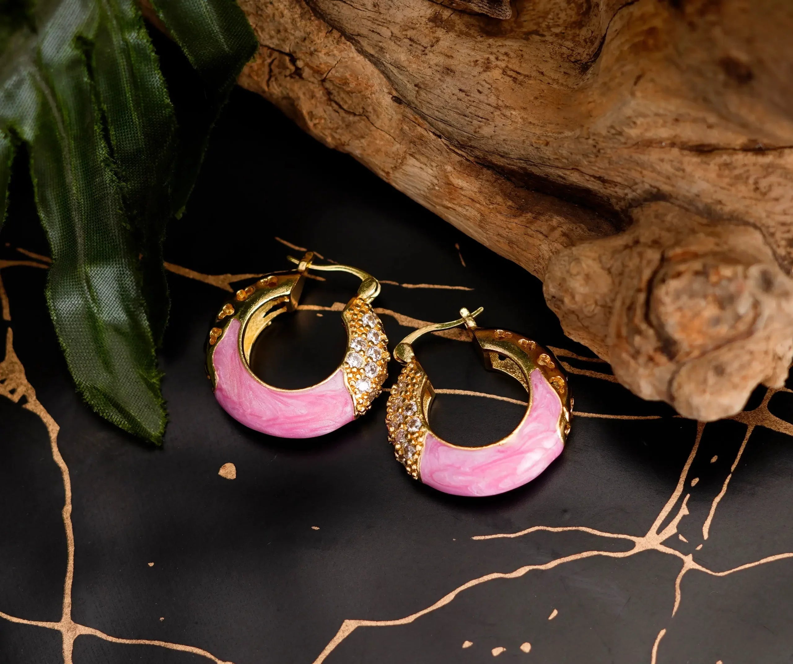 Classic Marbled Hoop Earrings (PINK)
