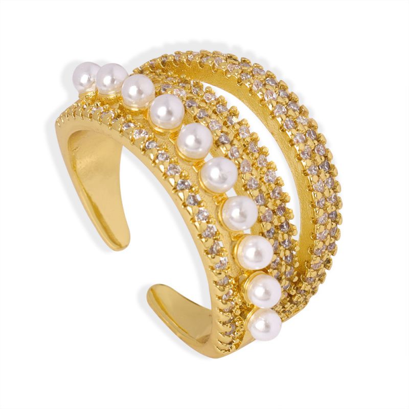 Pearls and Diamond Multi-Layered Ring