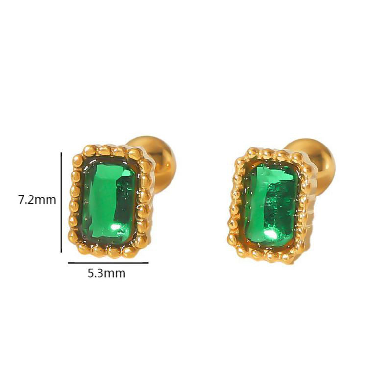 Emerald Square Stud Earrings