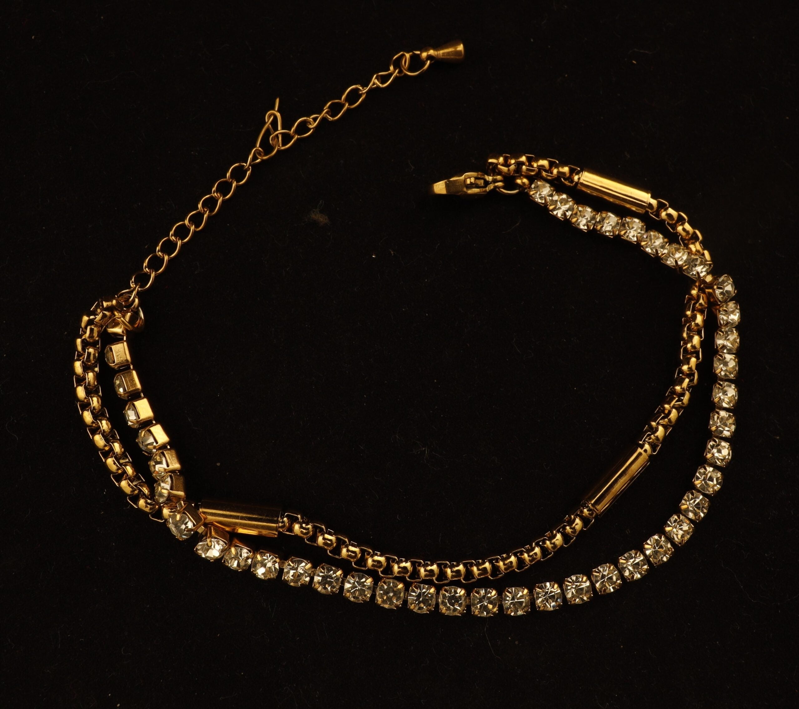 Double layer bracelet with studded rhinestones