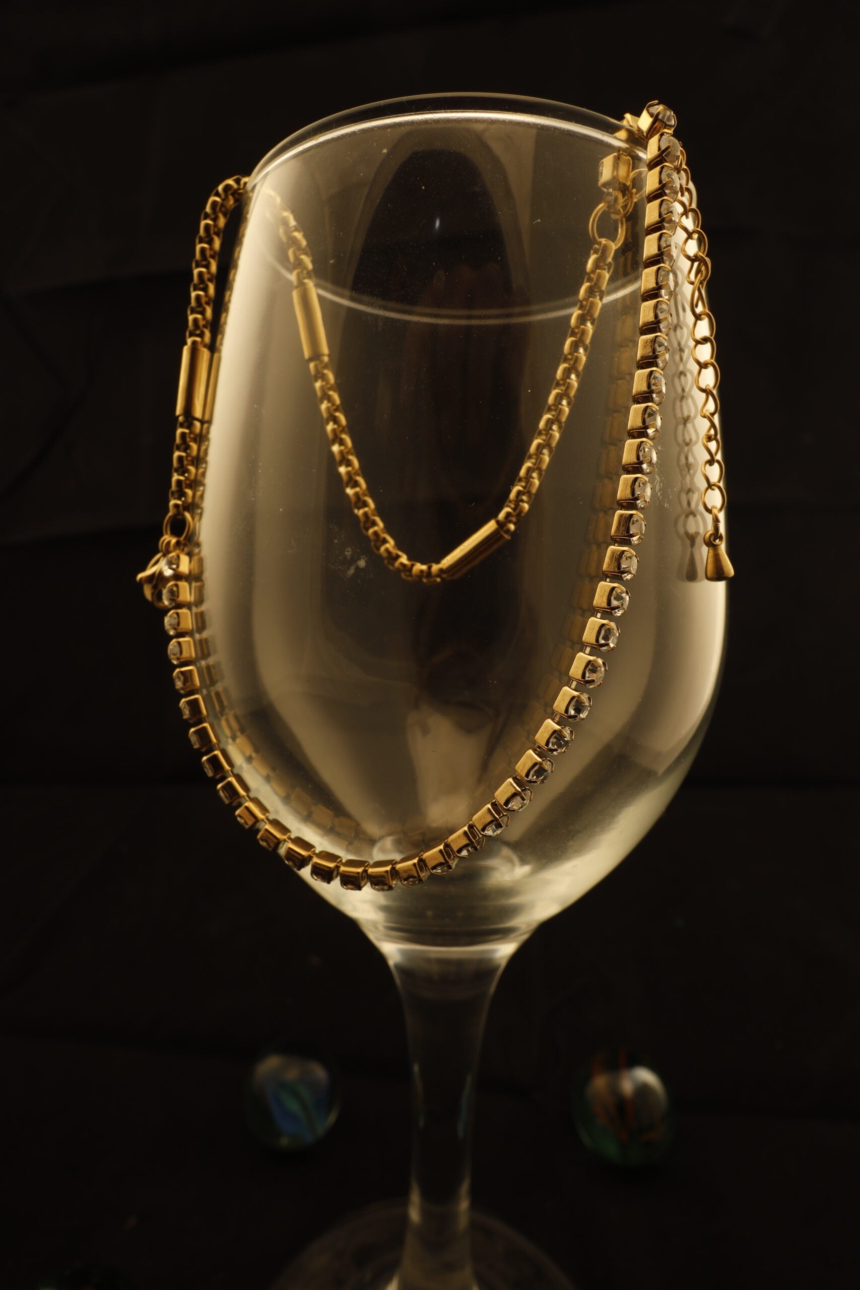 Double layer bracelet with studded rhinestones