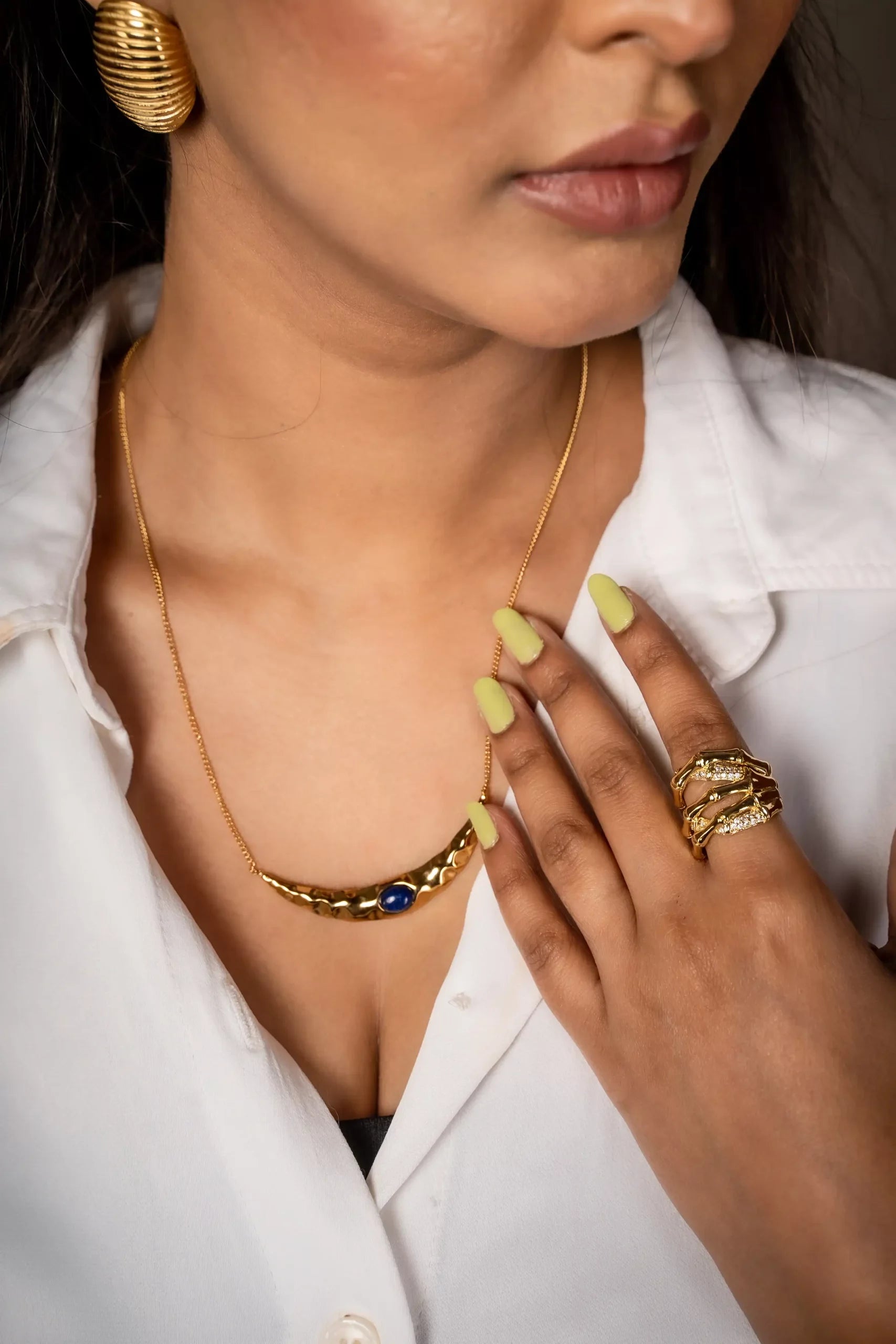 Lapis Pleated Moon Necklace