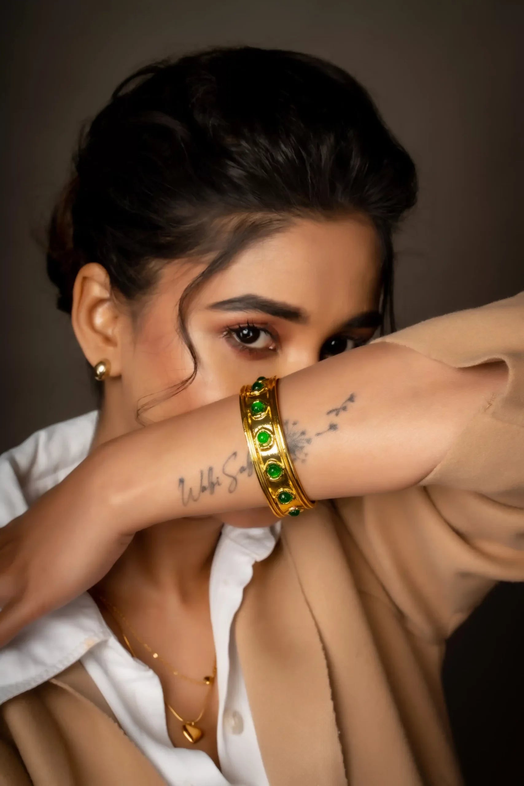 Green Wide Textured Bracelet