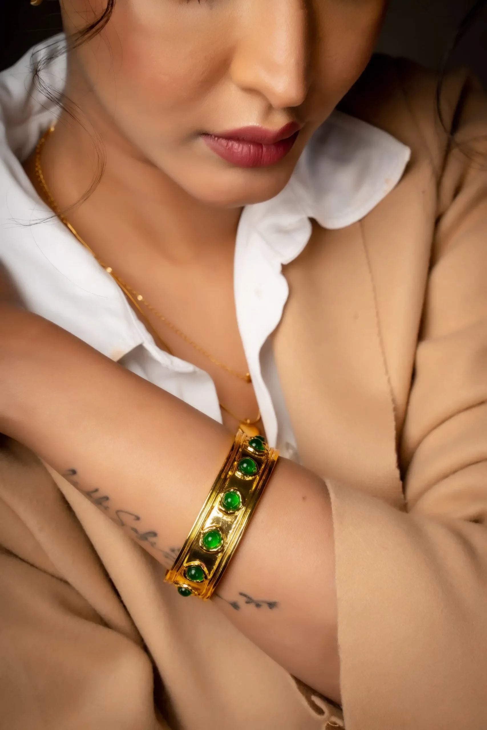 Green Wide Textured Bracelet