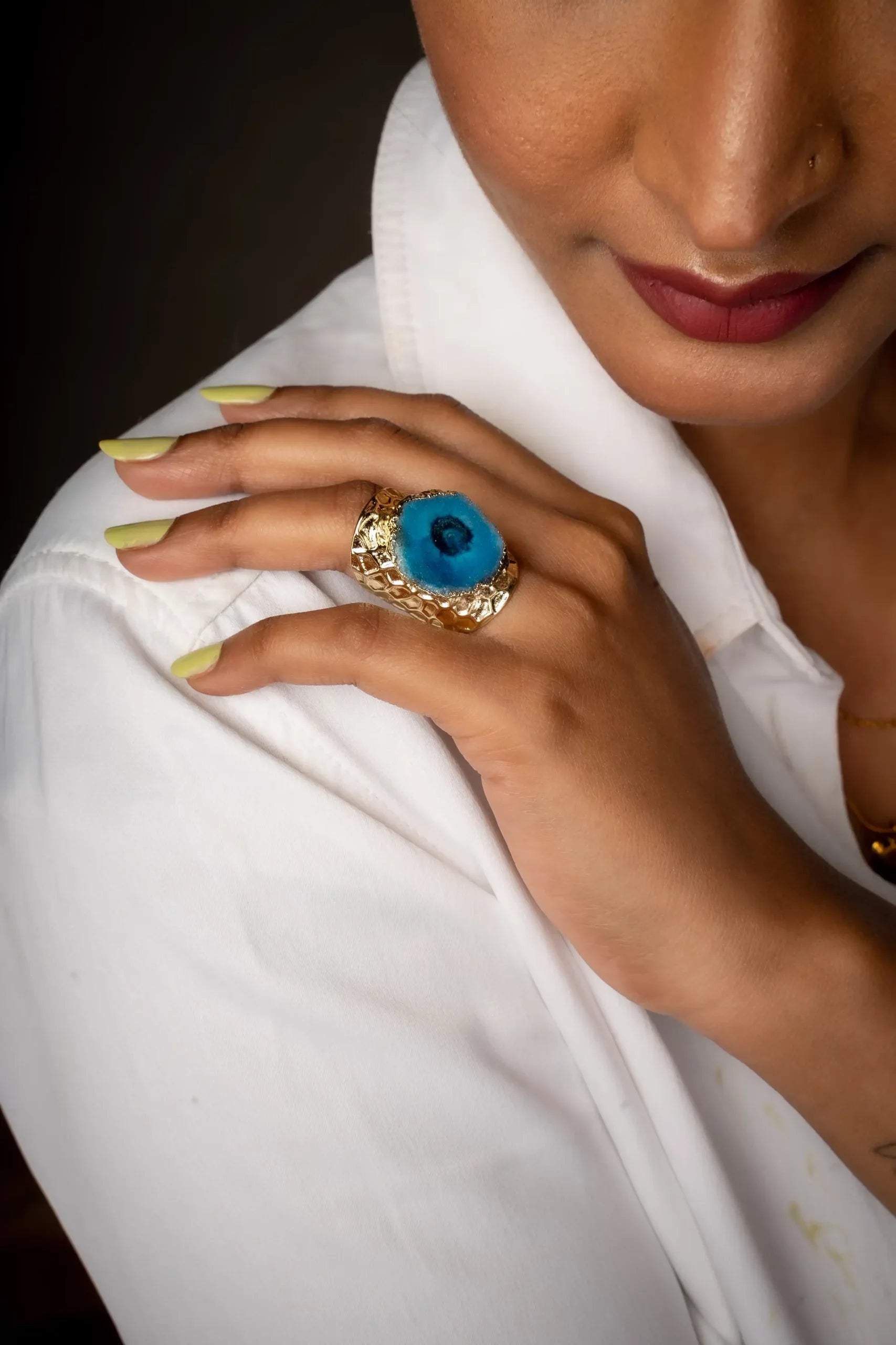 Broad Crystal Open Ring (BLUE)