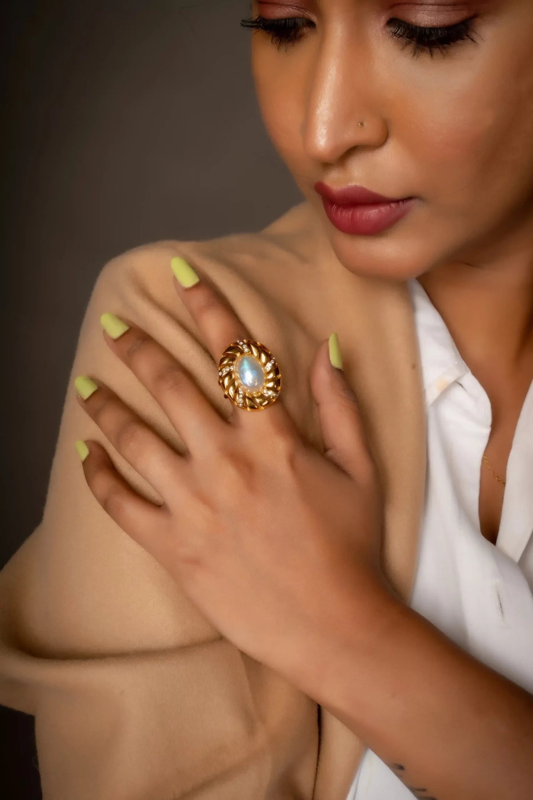 Pearl and Diamond Oval Ring