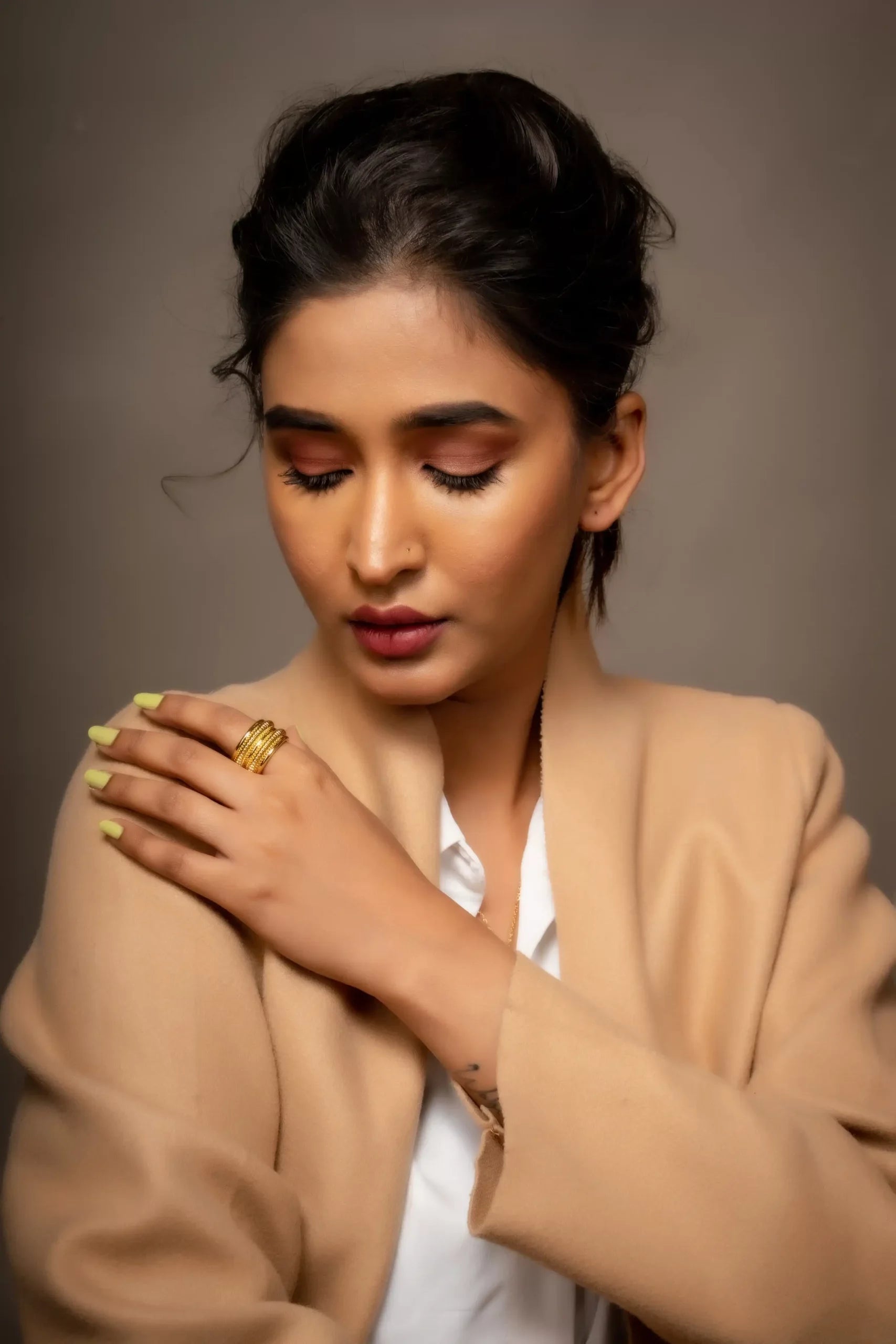 Antique Gold Geometric Open Ring