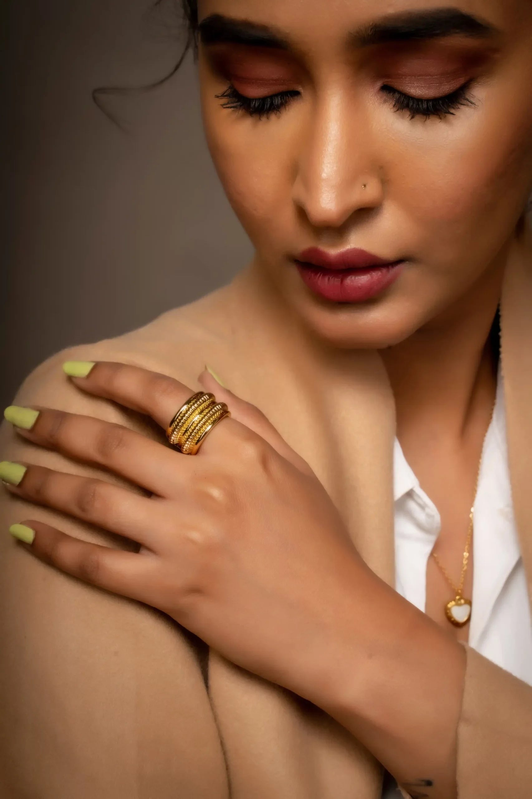 Antique Gold Geometric Open Ring