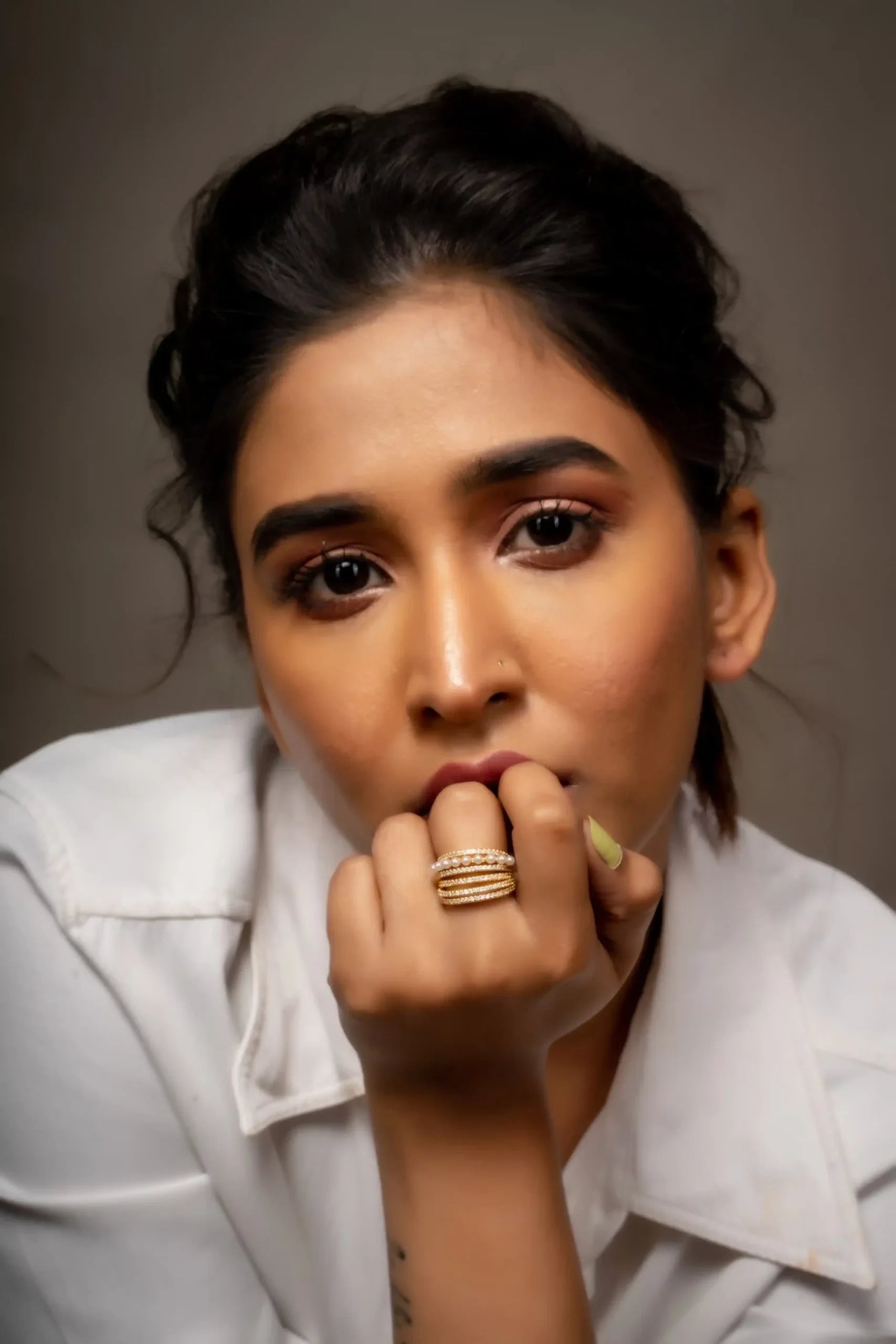 Pearls and Diamond Multi-Layered Ring