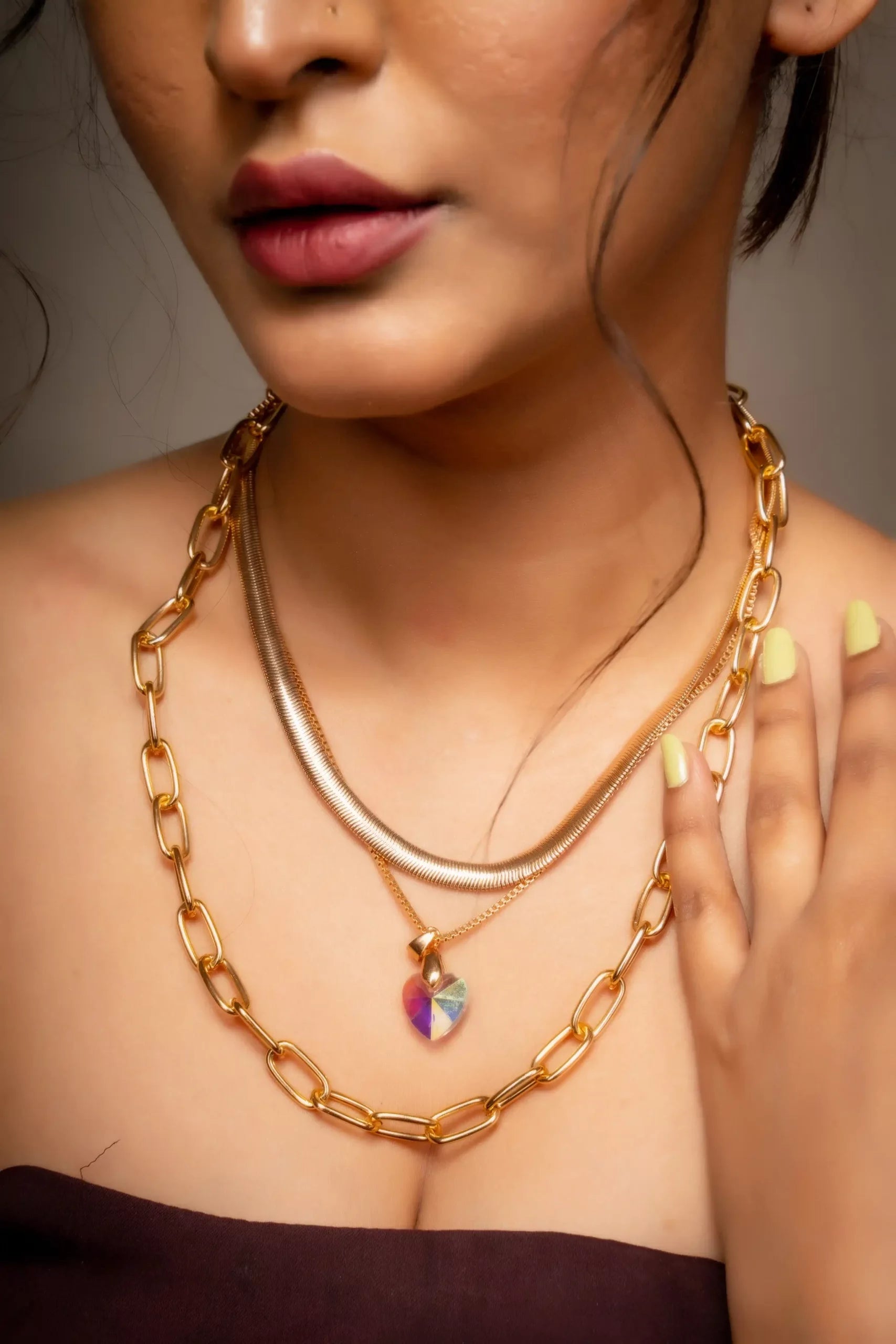 Three Layered Crystal Heart Necklace