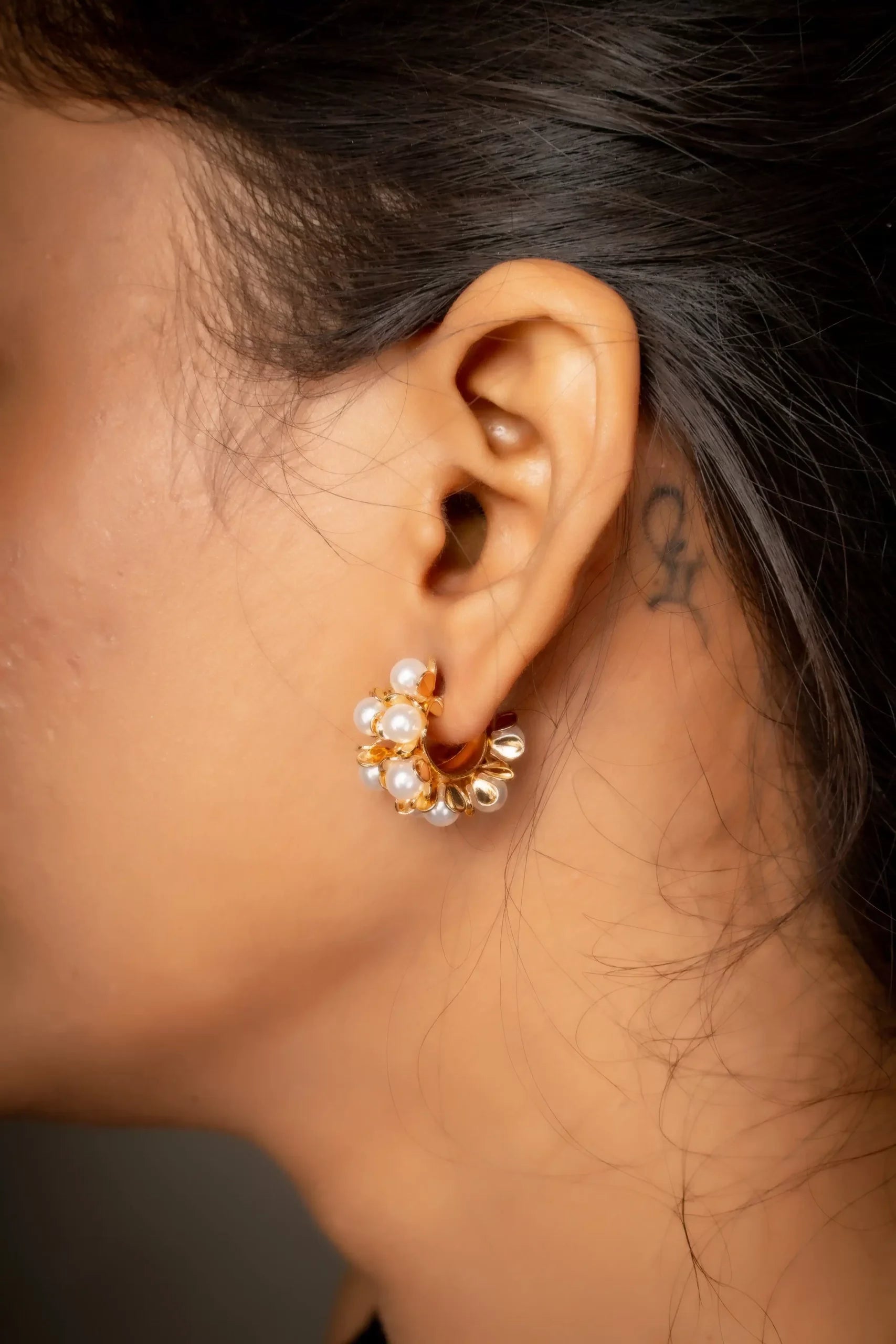 18k gold plated pearl hoops