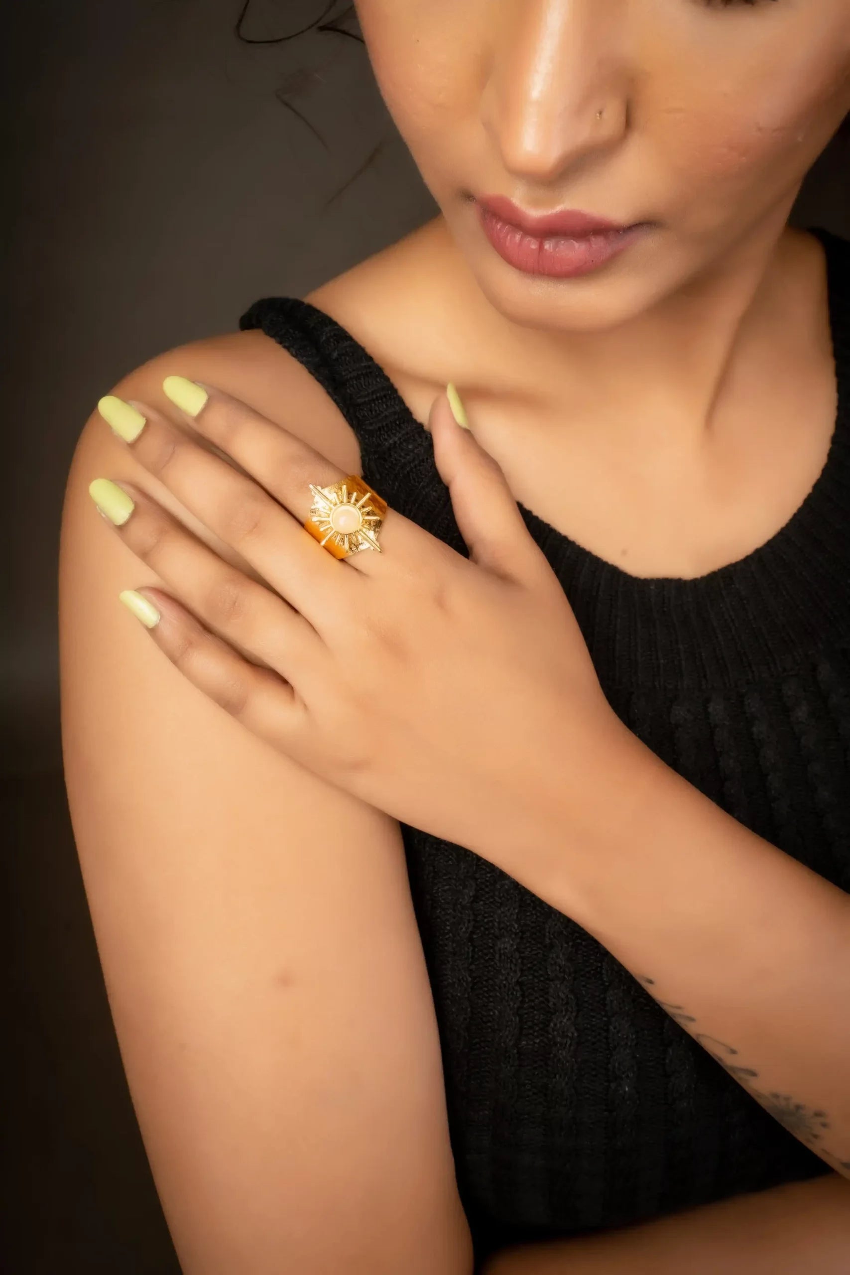 Geometric Natural White Stone Ring