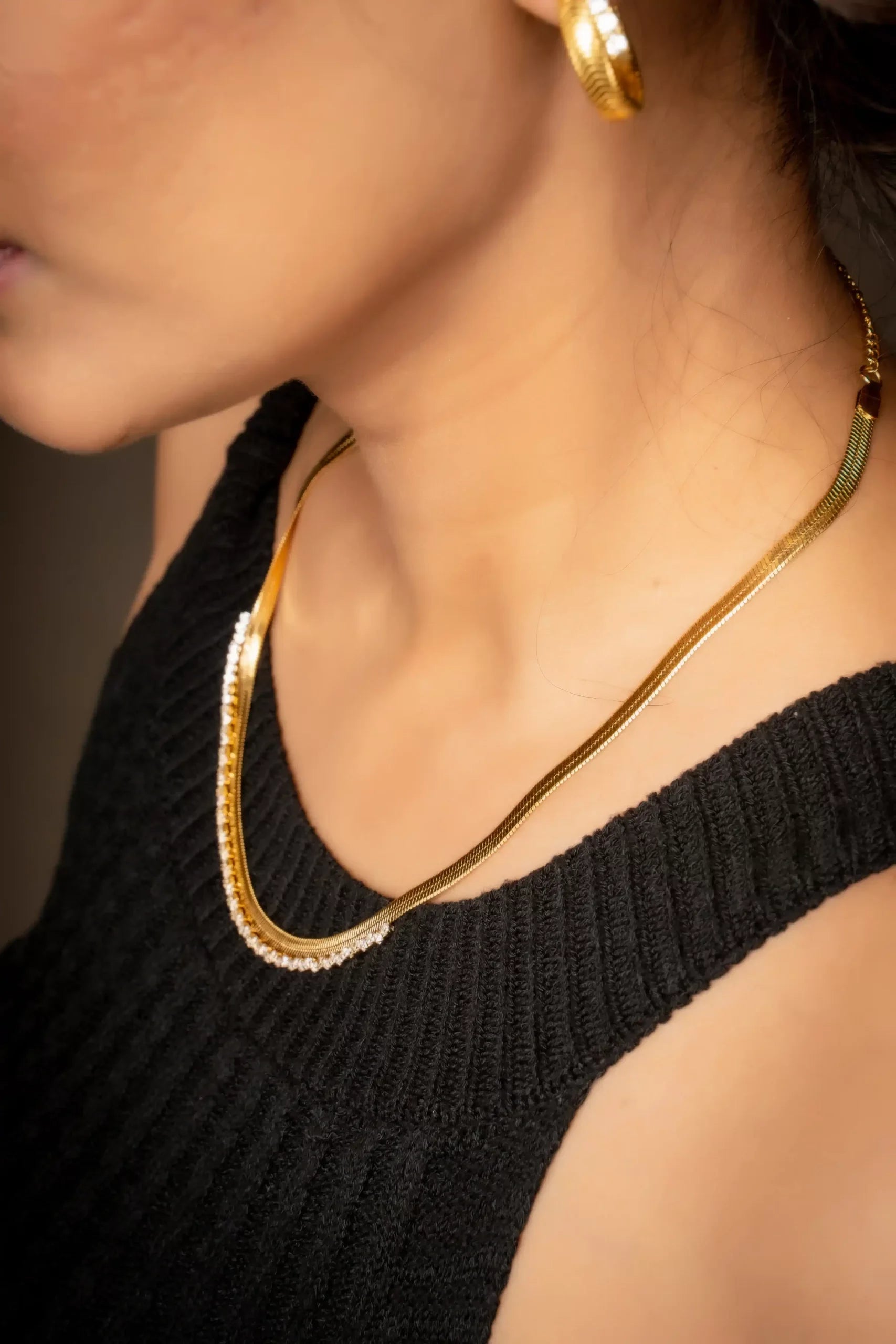 Artificial Diamond Herringbone Chain Necklace