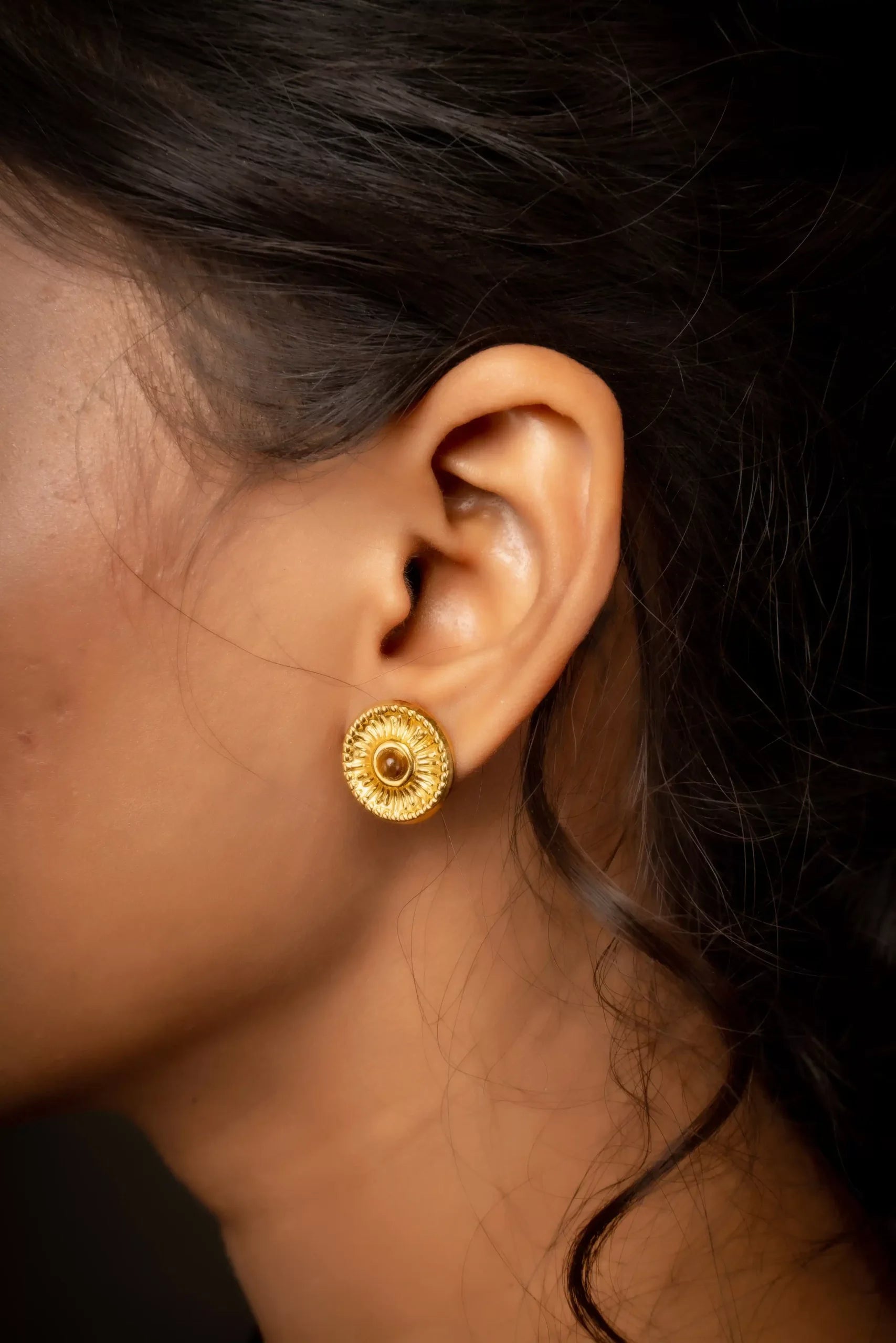 Round Tiger Eye Stud Earrings