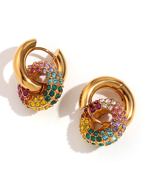 Colourful Rhinestone Ring Earrings
