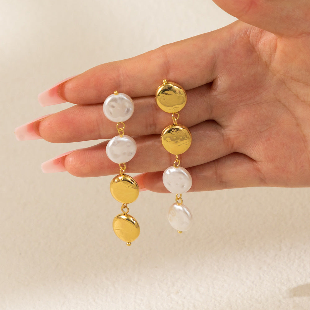 Round Pearl Patchwork Earrings