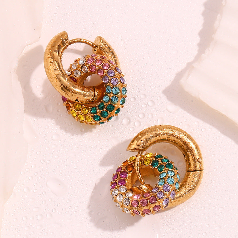 Colourful Rhinestone Ring Earrings