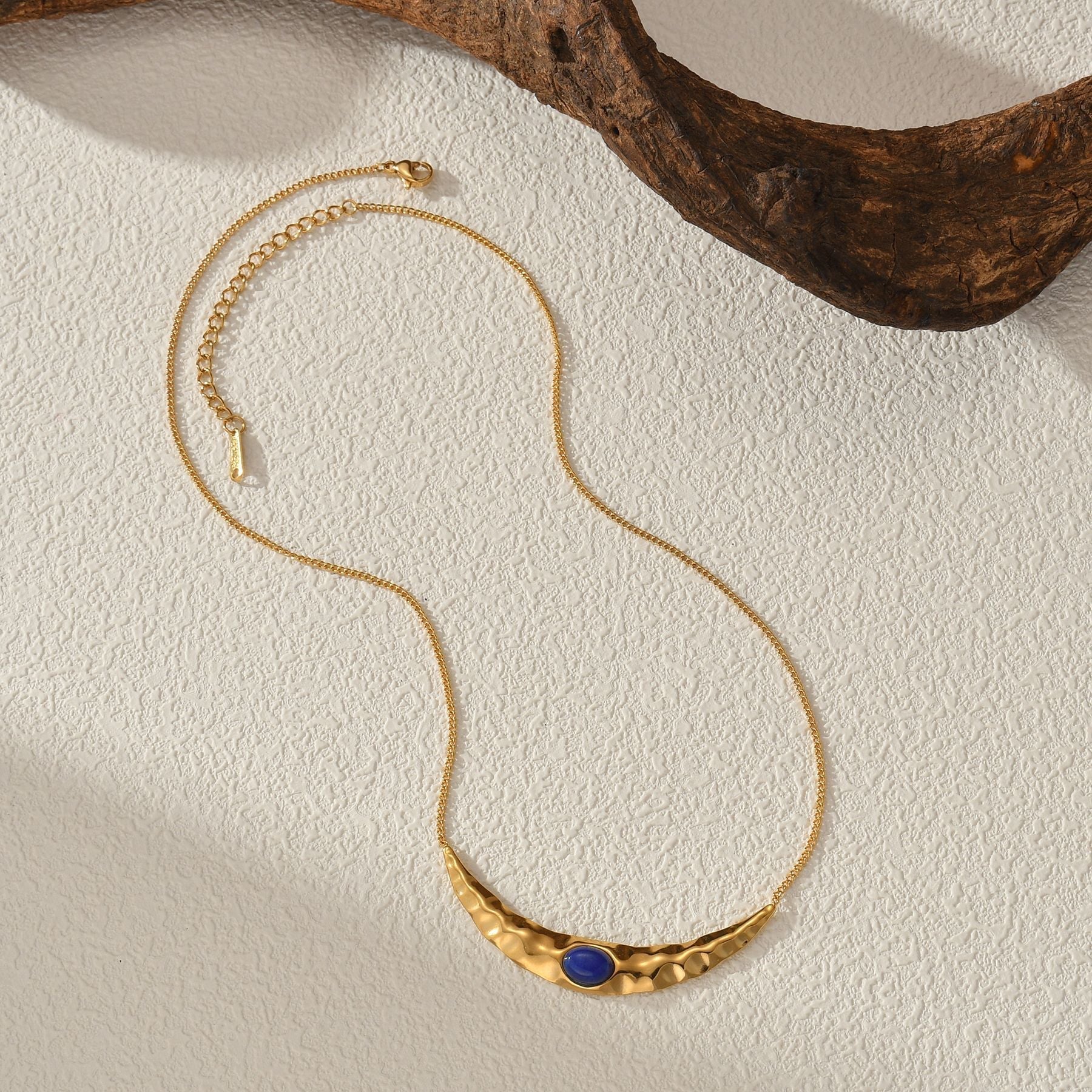 Lapis Pleated Moon Necklace