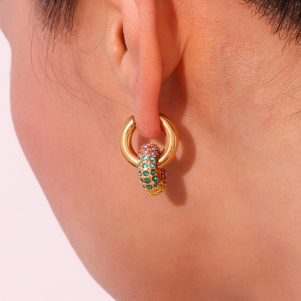 Colourful Rhinestone Ring Earrings