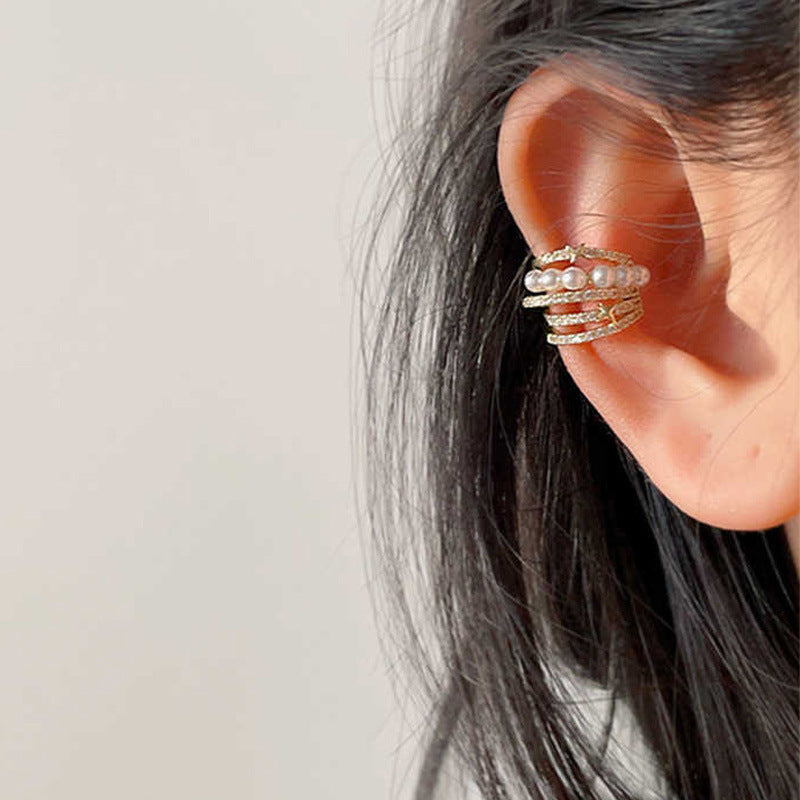 Inlaid Pearl Geometric Ear Clips