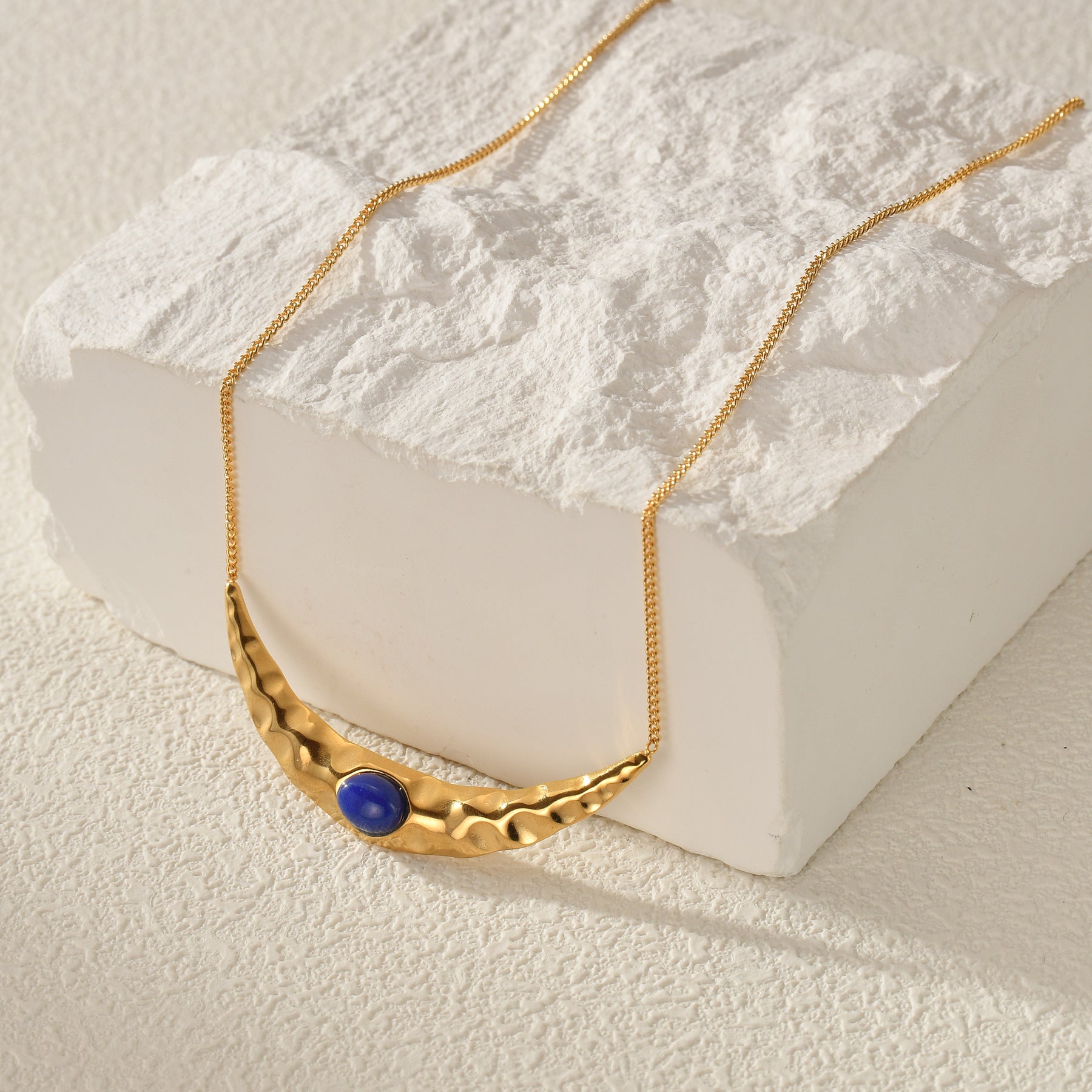 Lapis Pleated Moon Necklace