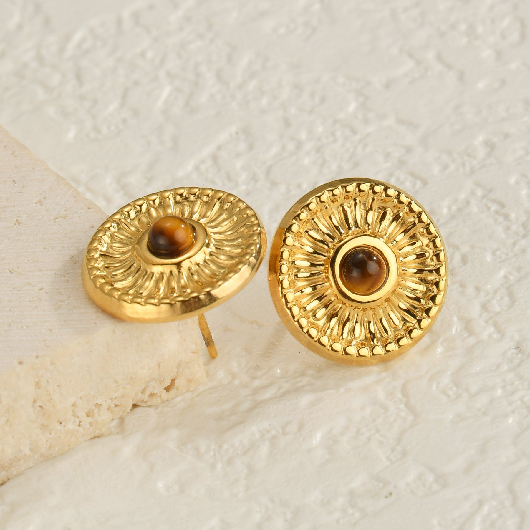 Round Tiger Eye Stud Earrings