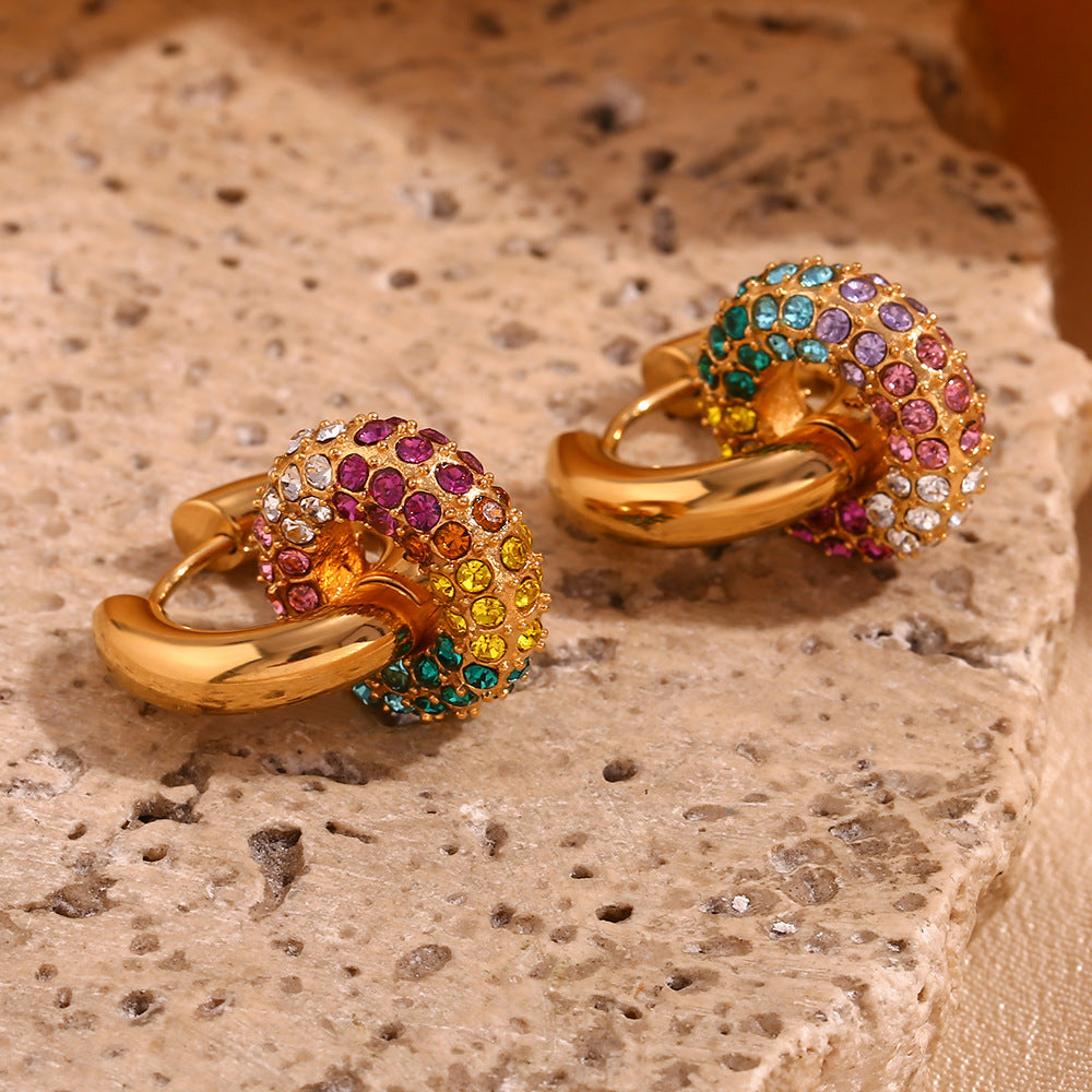Colourful Rhinestone Ring Earrings