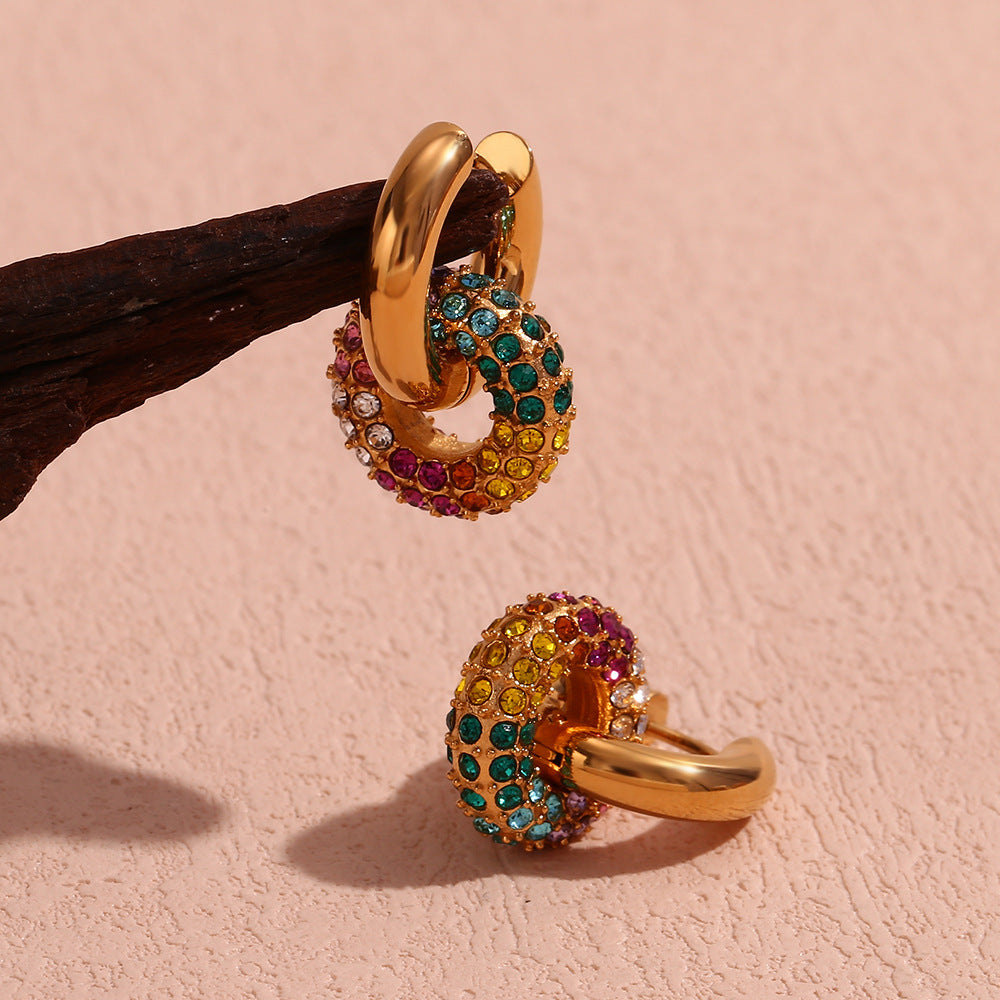 Colourful Rhinestone Ring Earrings