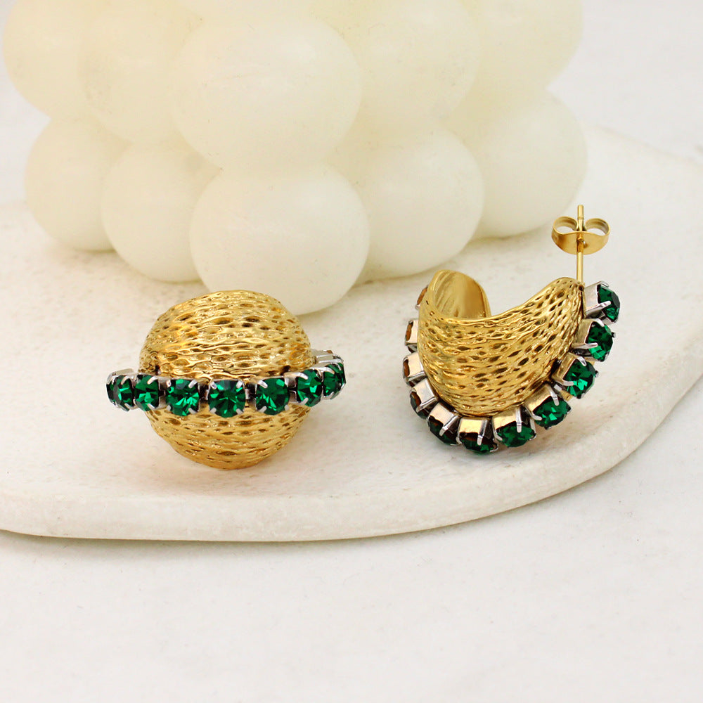 Gold Ball Stone Studded Earrings
