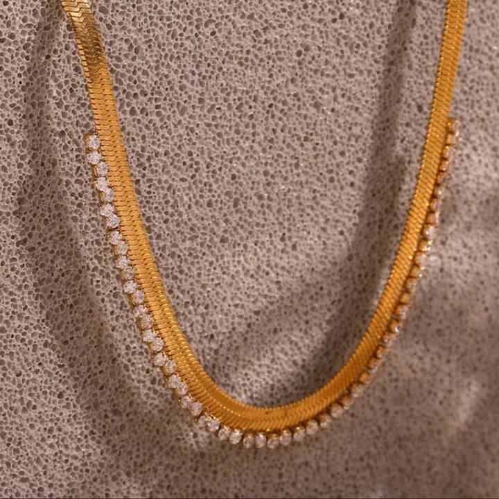 Artificial Diamond Herringbone Chain Necklace