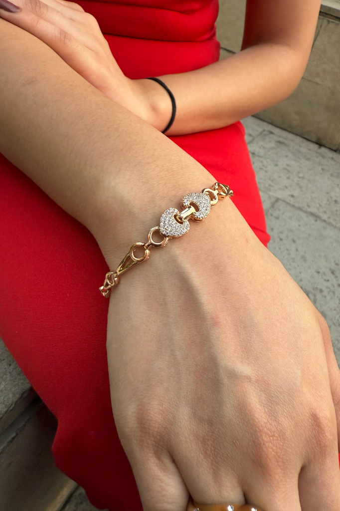 American Diamond 18k gold plated heart bracelet