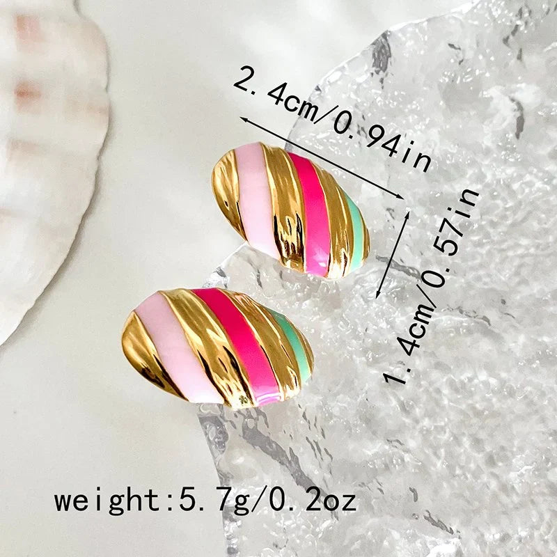 Oval Enamel Stud Earrings