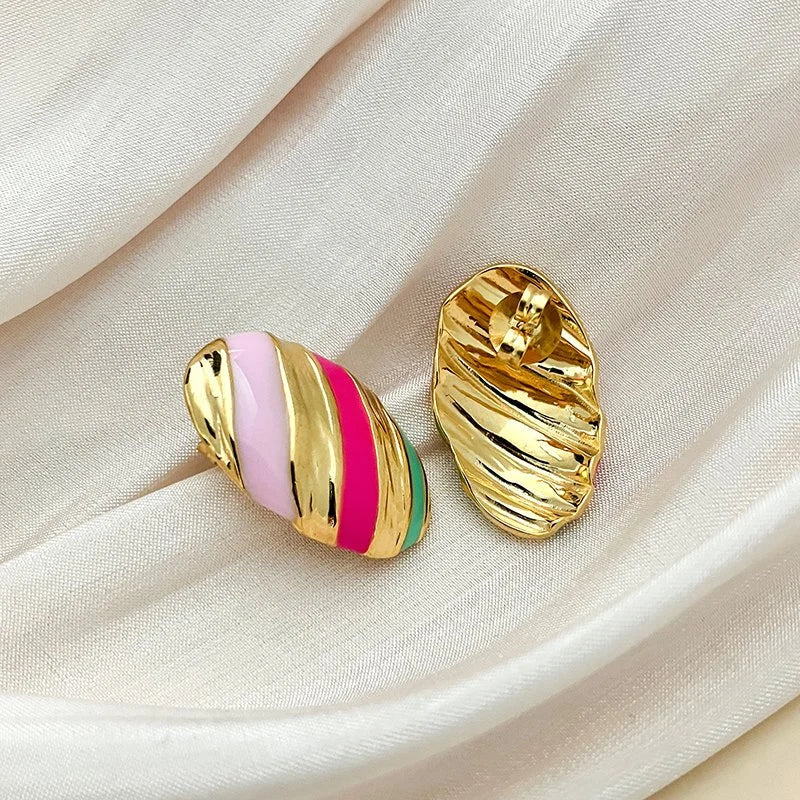 Oval Enamel Stud Earrings
